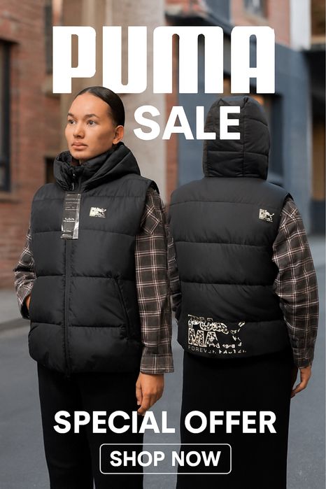 Пуховой Жилет  Безрукавка PUMA  98-152 ростЖенский Р XS-XXL,