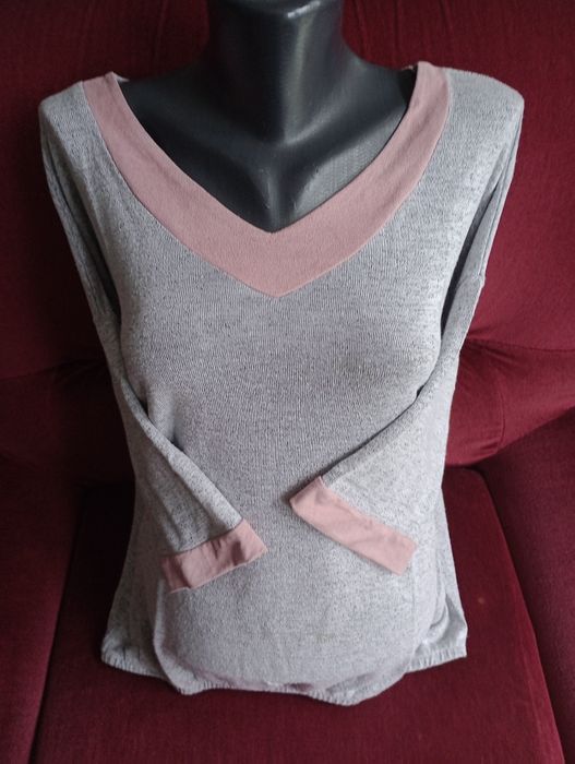 Bluzka oversize bawełna szara z różowym