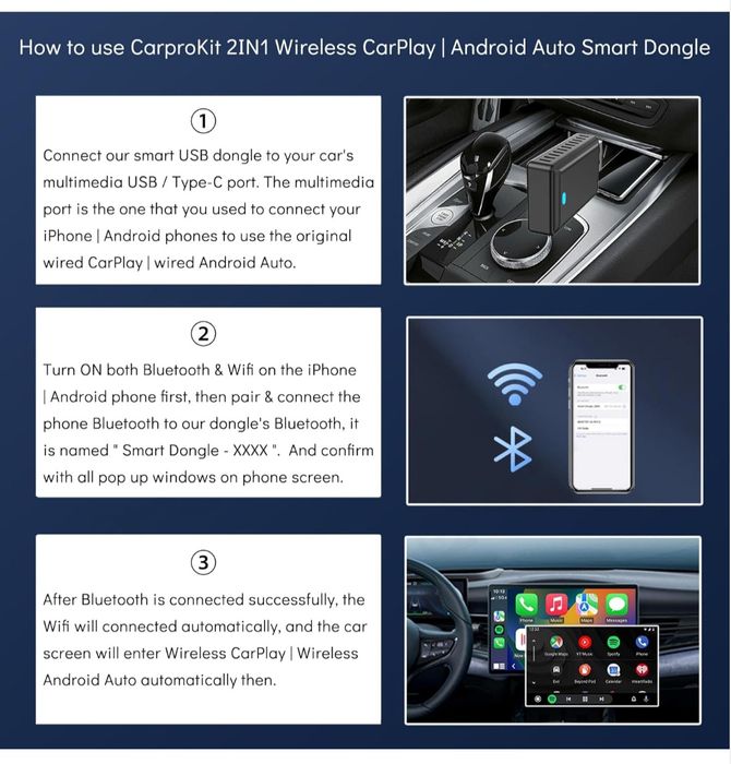 2w1 bezprzewodowy adapter CarPlay Android Mini USB Dongle