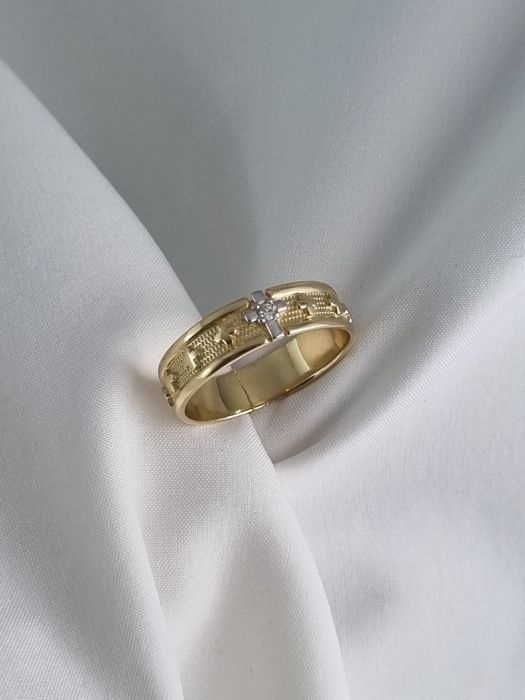 Szeroka złota obrączka różaniec unisex Au.585