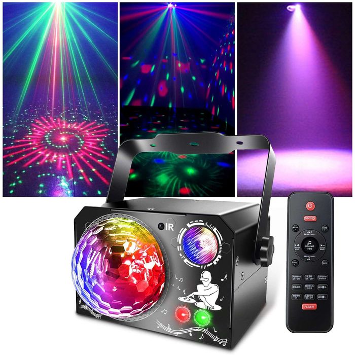 Lampa Disco LED RGB UV Stroboskop 65 Efektów Pilot USB