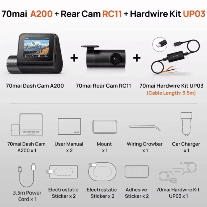 Відеореєстратор 70mai Dash Cam A200 + 70mai Rear Cam RC11