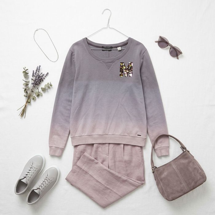 Szaro różowa bluza ombre z aplikacją M 38