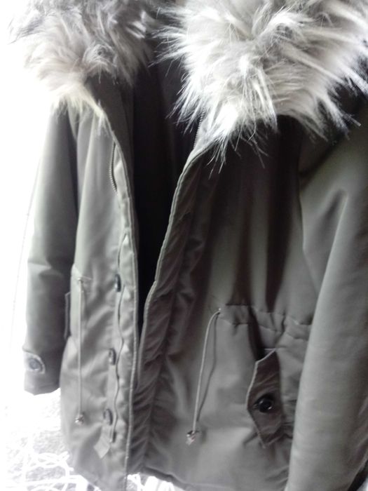 Kurtka parka szara kaptur futro r S/152/164