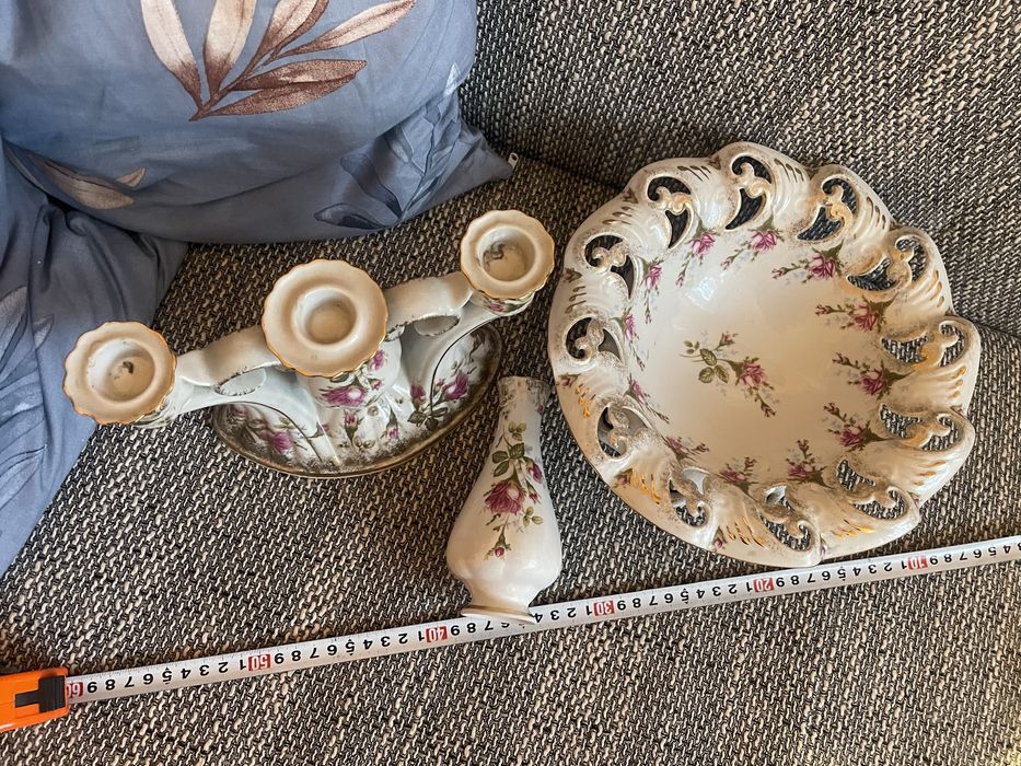 Poercelanowy zestaw Chodzież PRL świecznik wazon