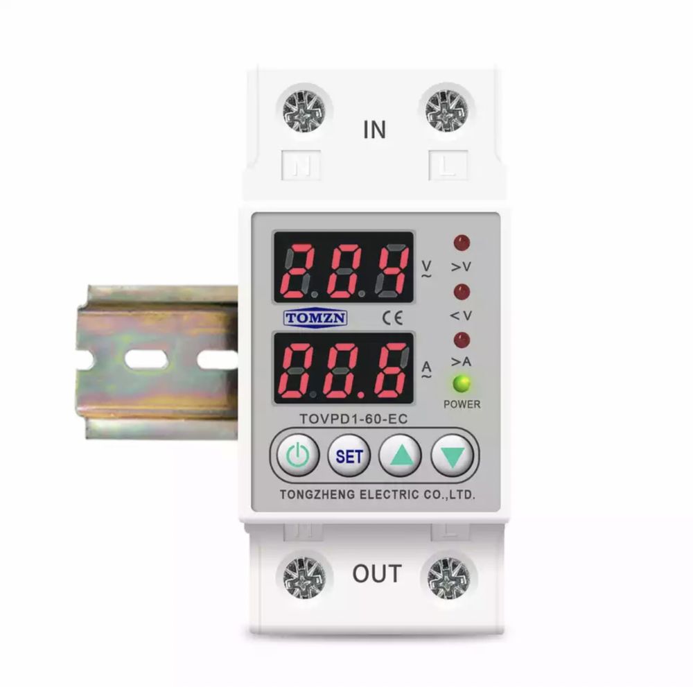 Реле защита напряжения и тока TOMZN TOVPD1-60-EC 220V 63А барьер: 395 ...