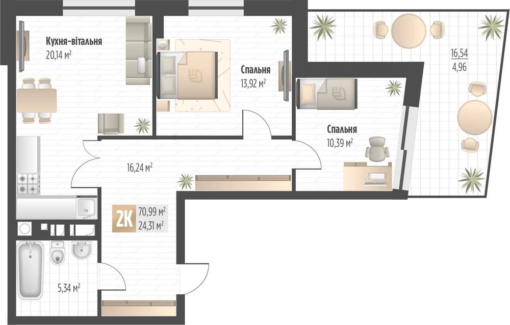 2-комнатная квартира по адресу (площадь 71,0 м²) - Atlanta.ua - фото 2