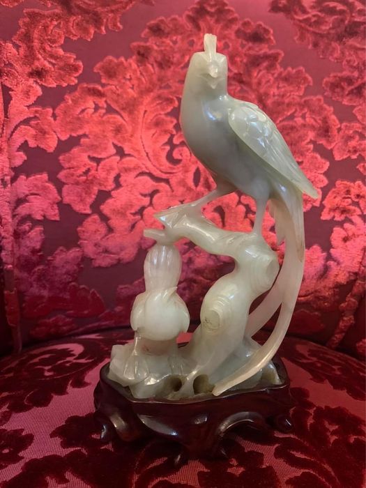Casal de aves do paraíso em jade/jadeite