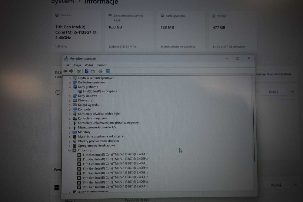 Laptop Poleasingowy Dell 7420 14" FHD i5 11 gen 16GB 512NVME W11 GW FV
