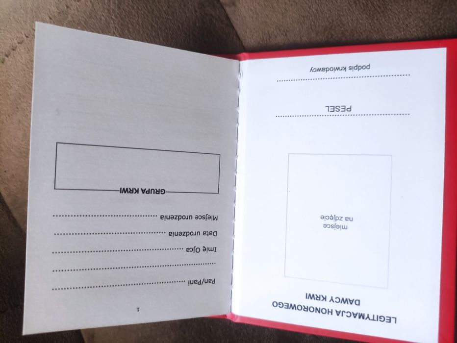 Legitymacja książeczka honorowego dawcy krwi HDK