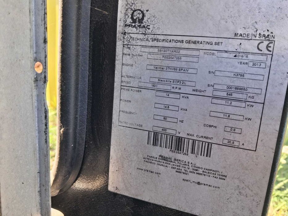 Agregat Prądotwórczy PRAMAC GBW15 Moc 14,5 KVA