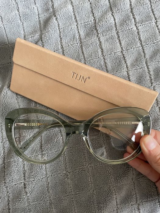 Okulary zerówki zielone TIJN eyewear kocie oko