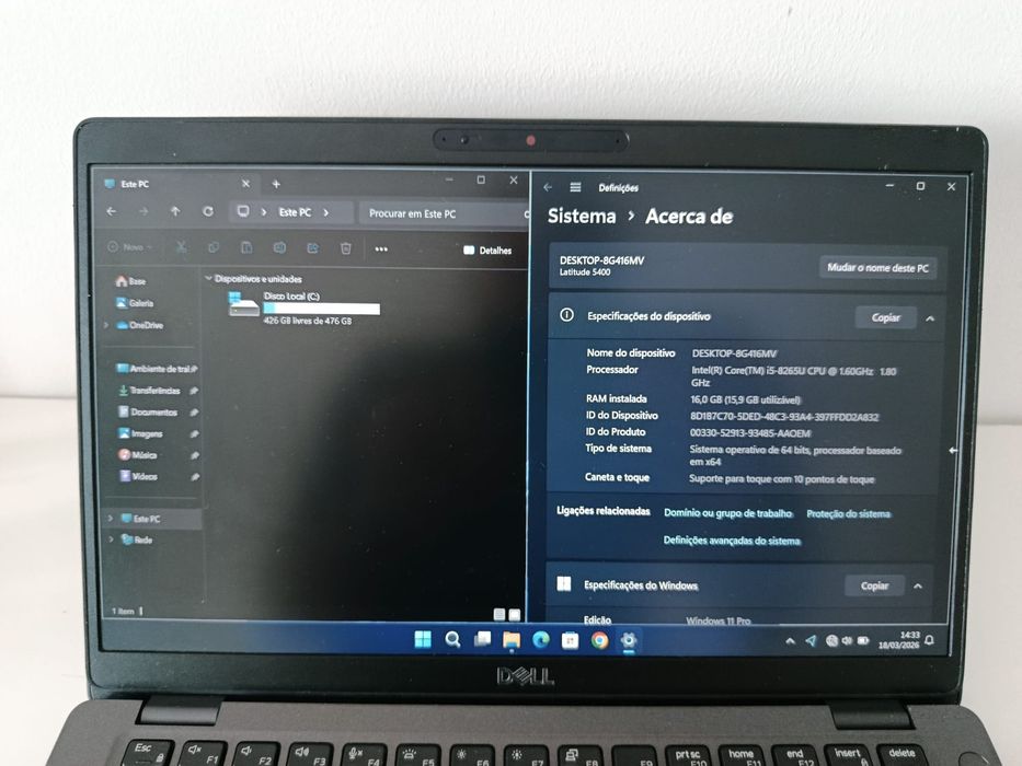 (Preco Fixo) Dell 5400 i5 8th 16gb/480gb +/- 2 horas de Autonomia