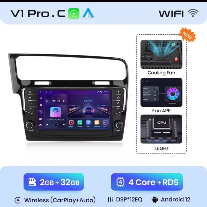 Rádio 9" Android Volkswagen Golf 7 com botões 2/32GB carplay gps NOVO