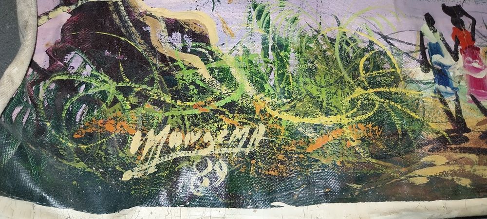 Pintura africana com assinatura a tinta de oleo