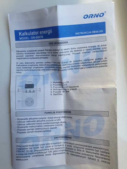 Miernik kalkulator zużycia energii elektrycznej Orno OR-6907B