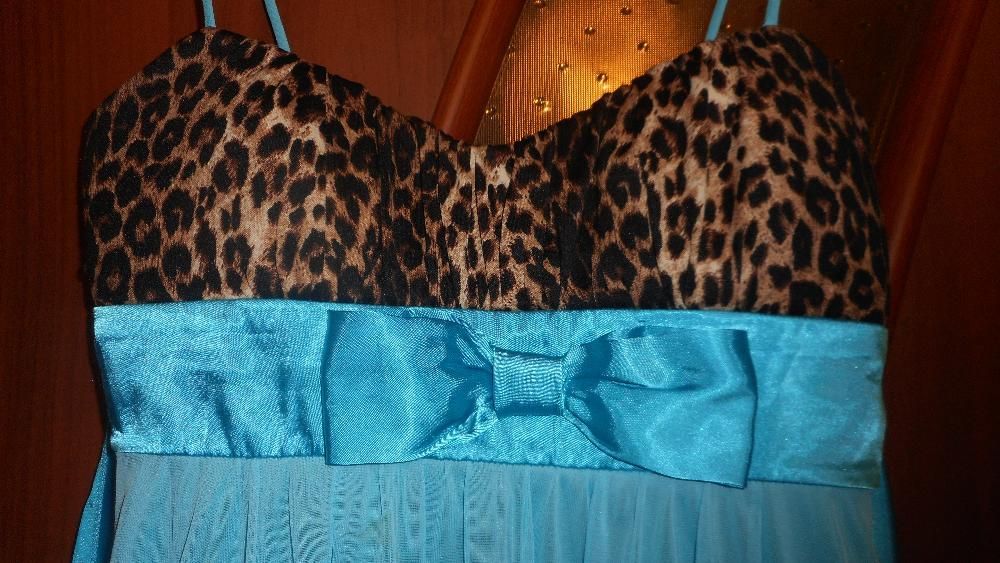 Okazja tanio niebieska sukienka r. M/L, ramiączka,panterka
