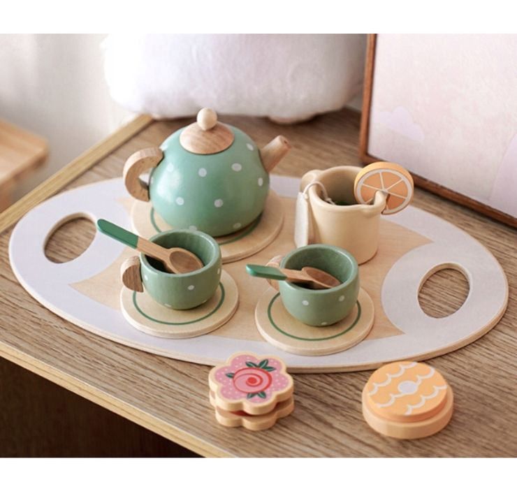 Drewniany Zestaw Serwis Do Herbaty Dla Dzieci Do Zabawy Drewniany