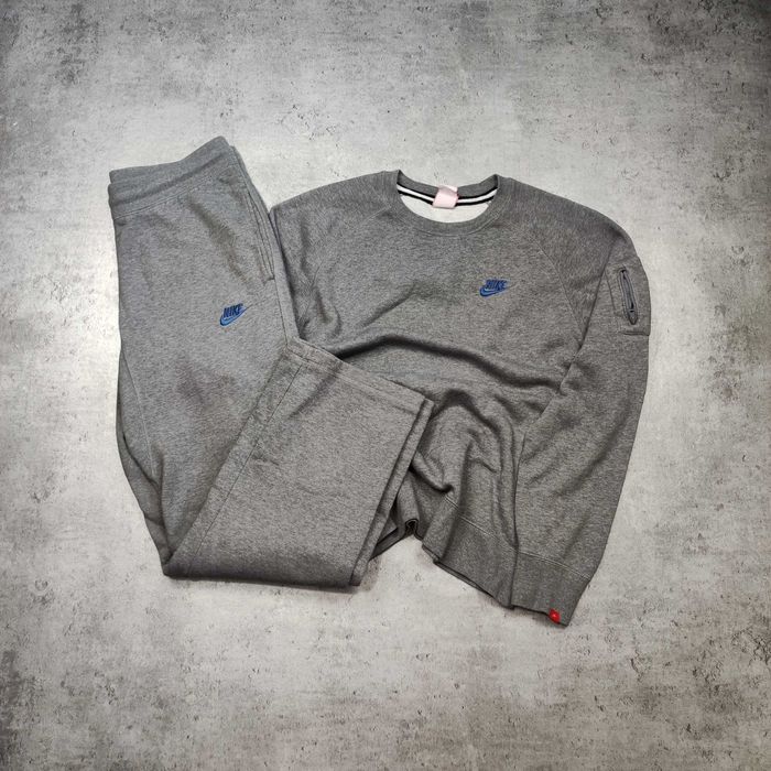 MĘSKIE Zestaw Dres Nike Szary Spodnie Dresy Bluza Kieszonka Bawełna