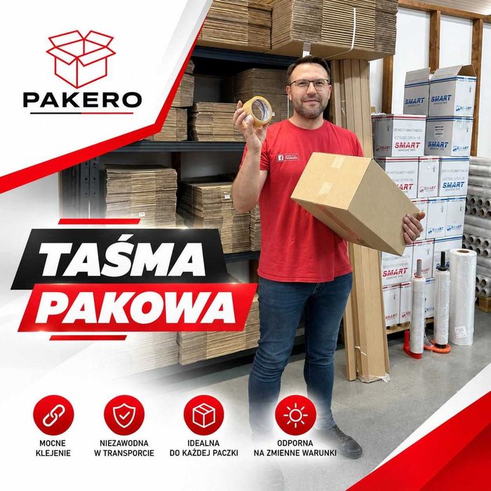 Taśma pakowa bezbarwna Akryl 48 mm x 60y, PAKERO Zamość