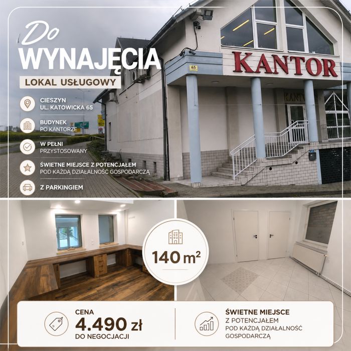 Lokal 140 m² na wynajem – Cieszyn, ul. Katowicka 65, parking
