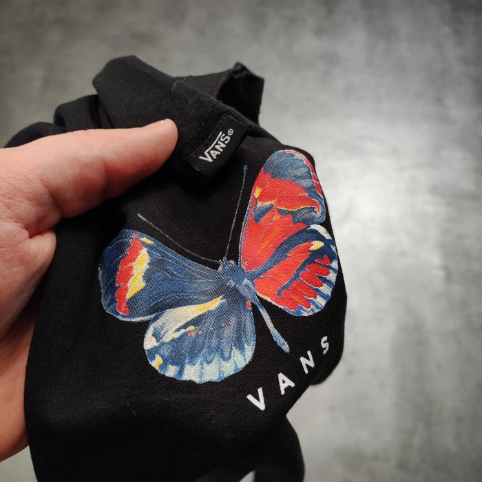 MĘSKA Koszulka Czarna Bawełna Casual MOTYL Premium Vans Skate Logo