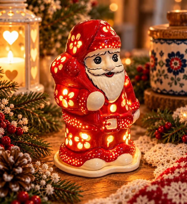 Lampion ceramiczny Mikołaj 16 cm ceramika Manufaktura Bolesławiec