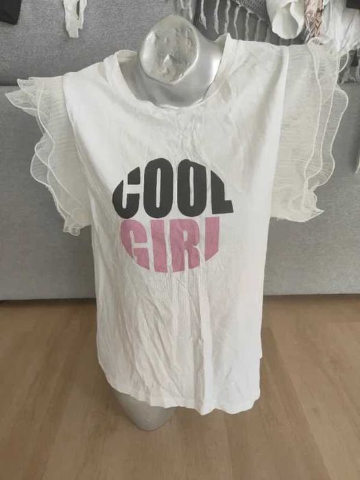 T-shirt Branca "Cool Girl" com Mangas em Tule Relish M