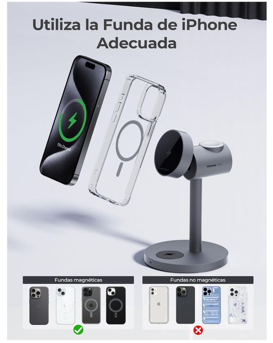 AMEGAT Carregador magnético sem fios 3 em 1, certificado Qi2 de 15 W