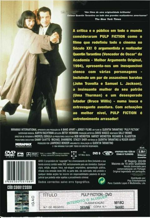 Pulp Fiction DVD   TRAVOLTA
