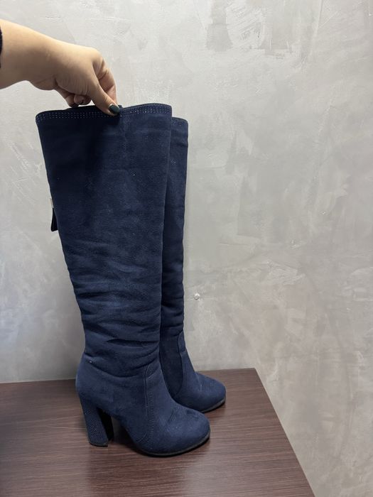 Зимові теплі чоботи 38.5рр. Ботфорди замшеві