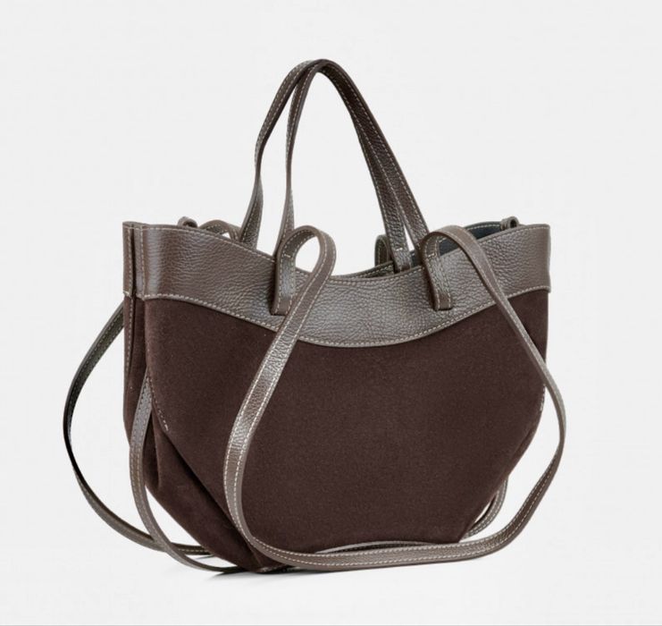 Сумка шопер замшева коричнева чорна тауп Сумка замшевая шоппер Италия