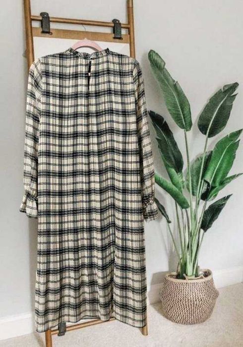 Шифоновое плиссированное платье с рукавом Primark клетка, р. L/XL