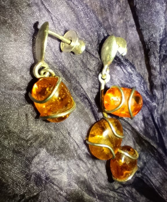 Kolczyki bursztyn srebro 925 gałązka modna asymetria