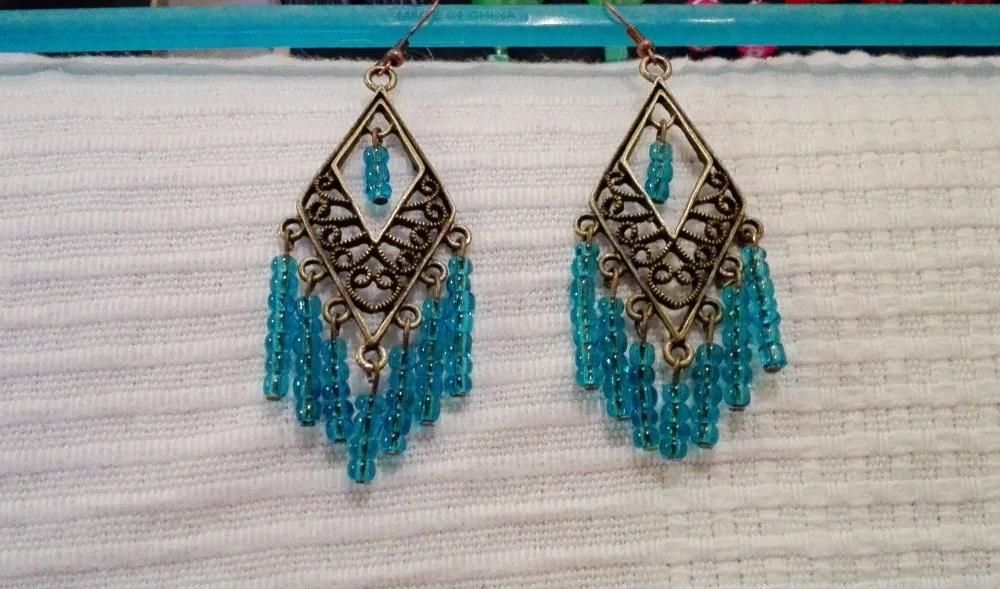 Brincos cobre azuis, novos