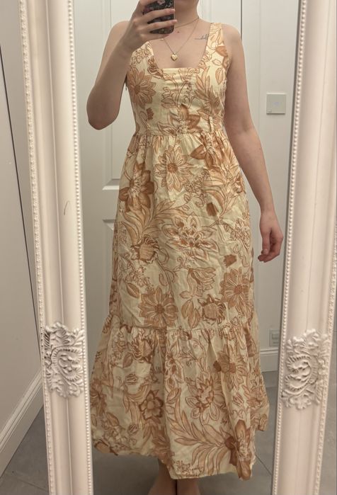 długa beżowa sukienka mango xs kwiaty