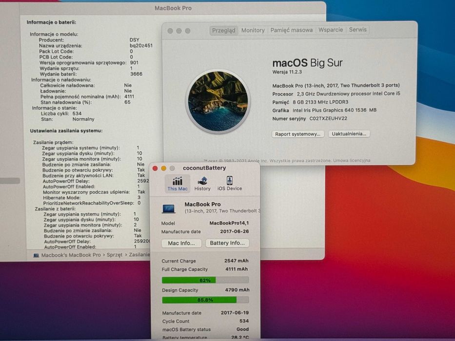 Apple MacBook Pro 13 2017 - i5 8GB / 128GB - 80% Kondycji baterii - Super Stan - Gwarancja -