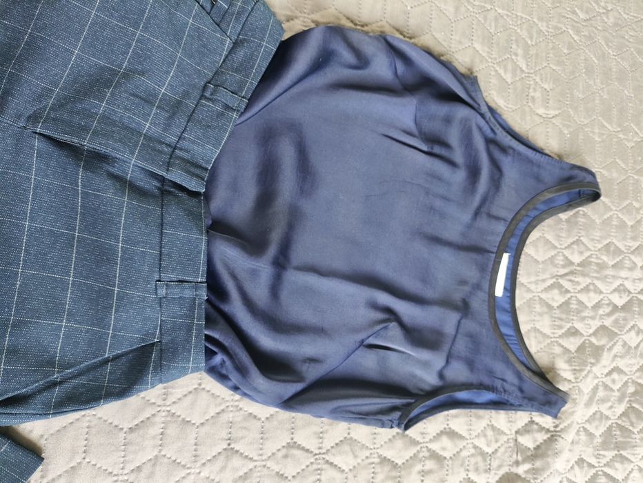 Spodnie garniturowe wide leg prosta nogawka wizytowe eleganckie bluzka