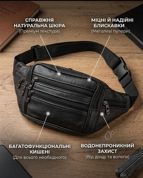 Шкіряна поясна сумка Filippini унісекс — водовідштовхувальна поясна сумка з натуральної шкіри