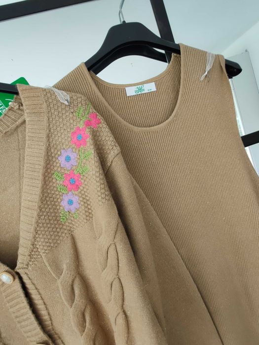 Śliczny komplet sukienka sweter dzianina sweterkowy angora S M