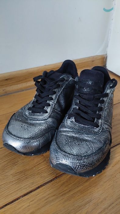 WODEN niesamowite srebrne skórzane sneakersy r.37