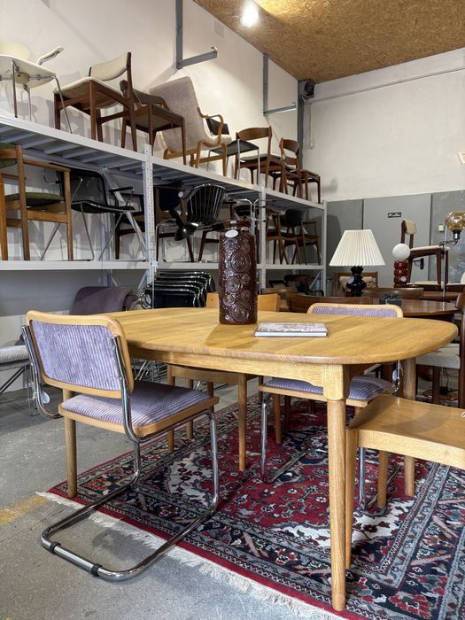 Skandynawski stół owalny dębowy rozkładany vintage