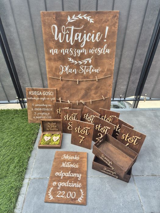 Drewniane ozdoby weselne | plan stołów | koszyki ratunkowe | inne