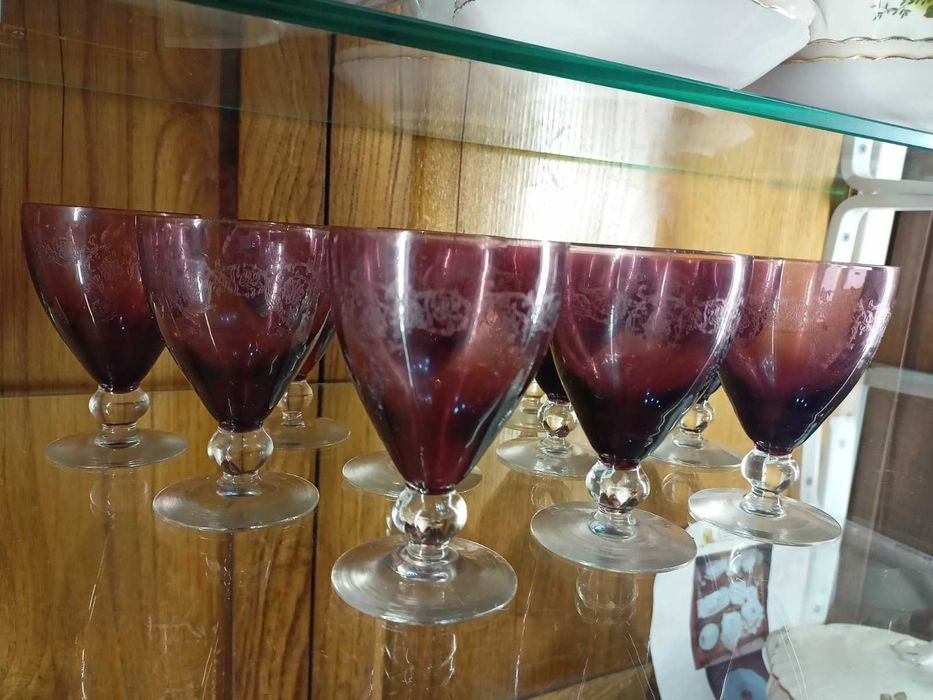 Conjunto Copos Vidro Cor Púrpura Pirogravados