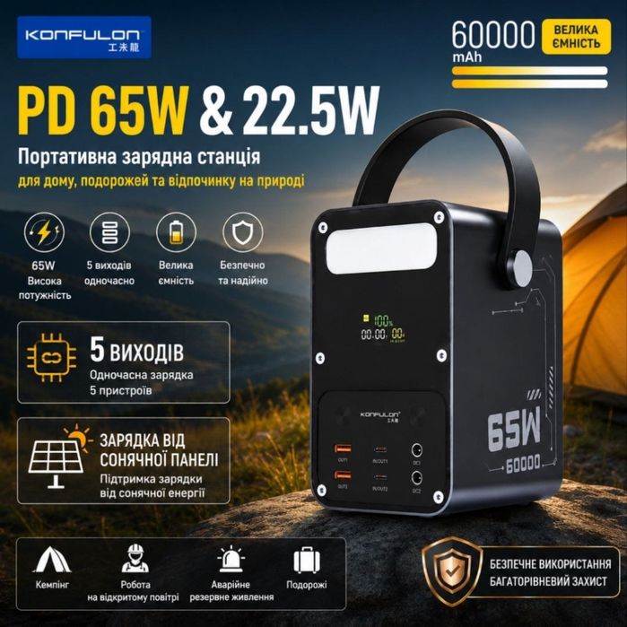Павербанк Konfulon 60000mAh(65w)Для зарядки ноутбуків та телефонів
