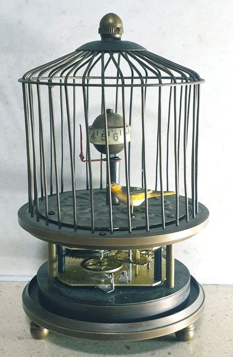 Para restauro: Relógio japonês de gaiola com pássaro vintage