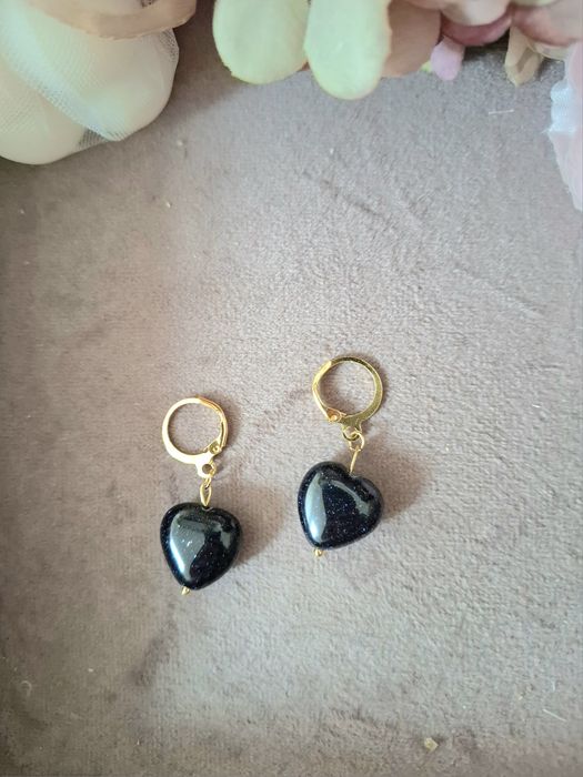 Kolczyki handmade ze stali nierdzewnej z naturalnych kamieni noc kairu