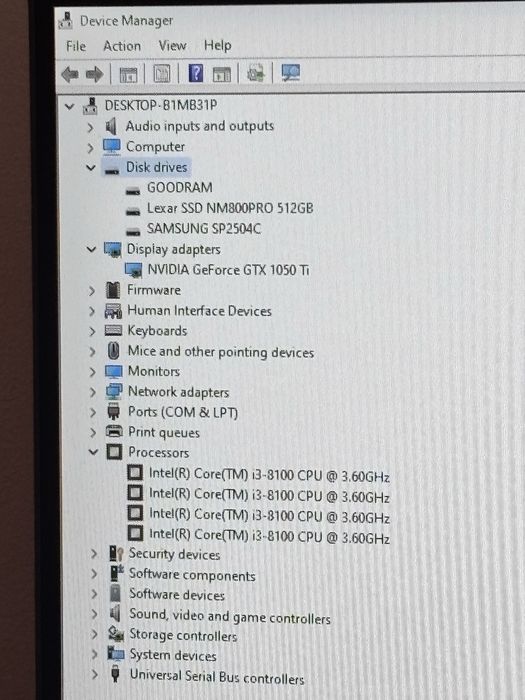 Komputer do gier: 1050ti, Intel i3 8100, 16 gb RAM, 750 gb