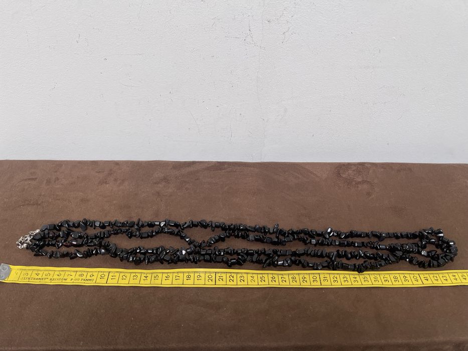 Onyks Dwa Długie Stare Naszyjniki z Kamieniami z Prl