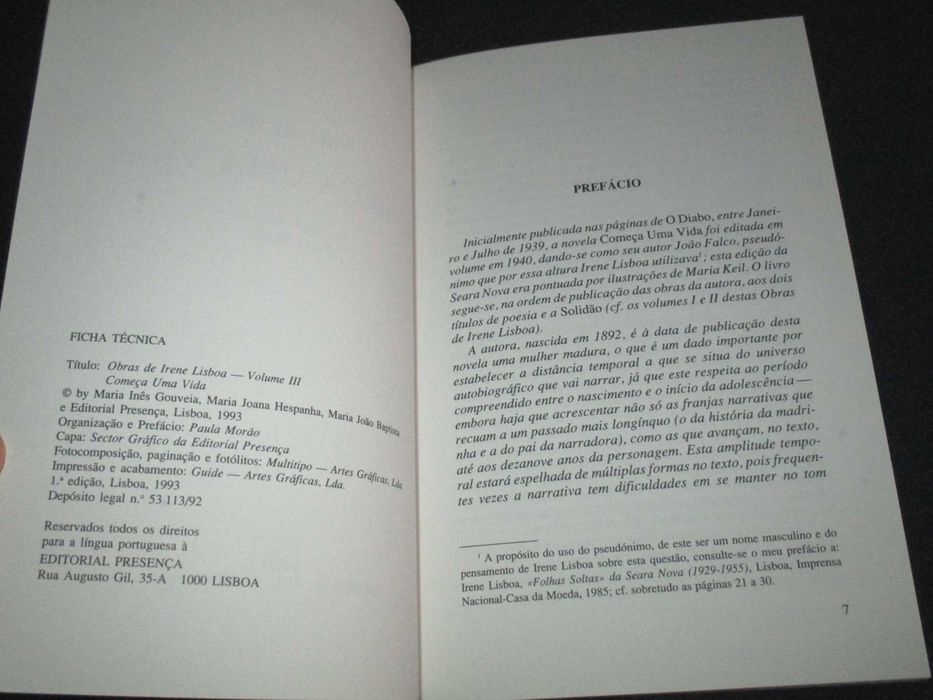 Livro Começa uma Vida Obras de Irene Lisboa